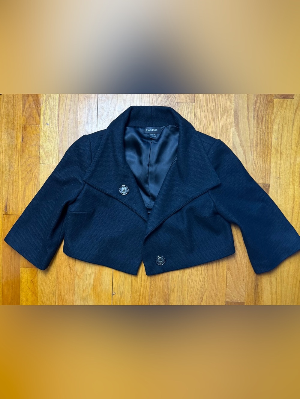 Bebe Black Cropped Poly-Wool Blazer Jacket
